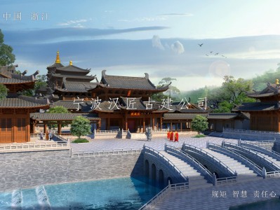 杭州寺院重建规划设计方案鸟瞰图—积福禅寺